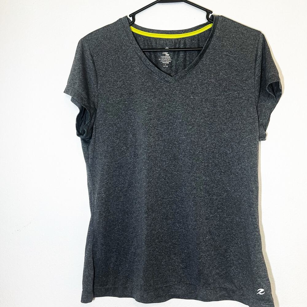 Gray Short Sleeve Energy Zone Athletic Short Sleeve V-Neck T-Shirt Size Large